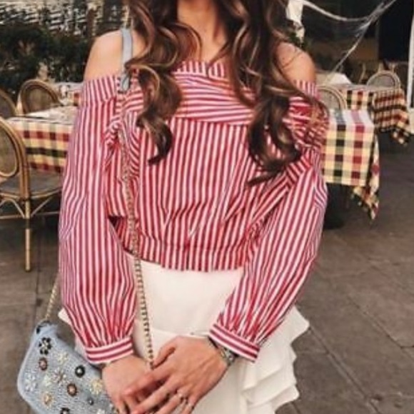 Zara Tops - Zara Striped Off The Should Top- Red and White